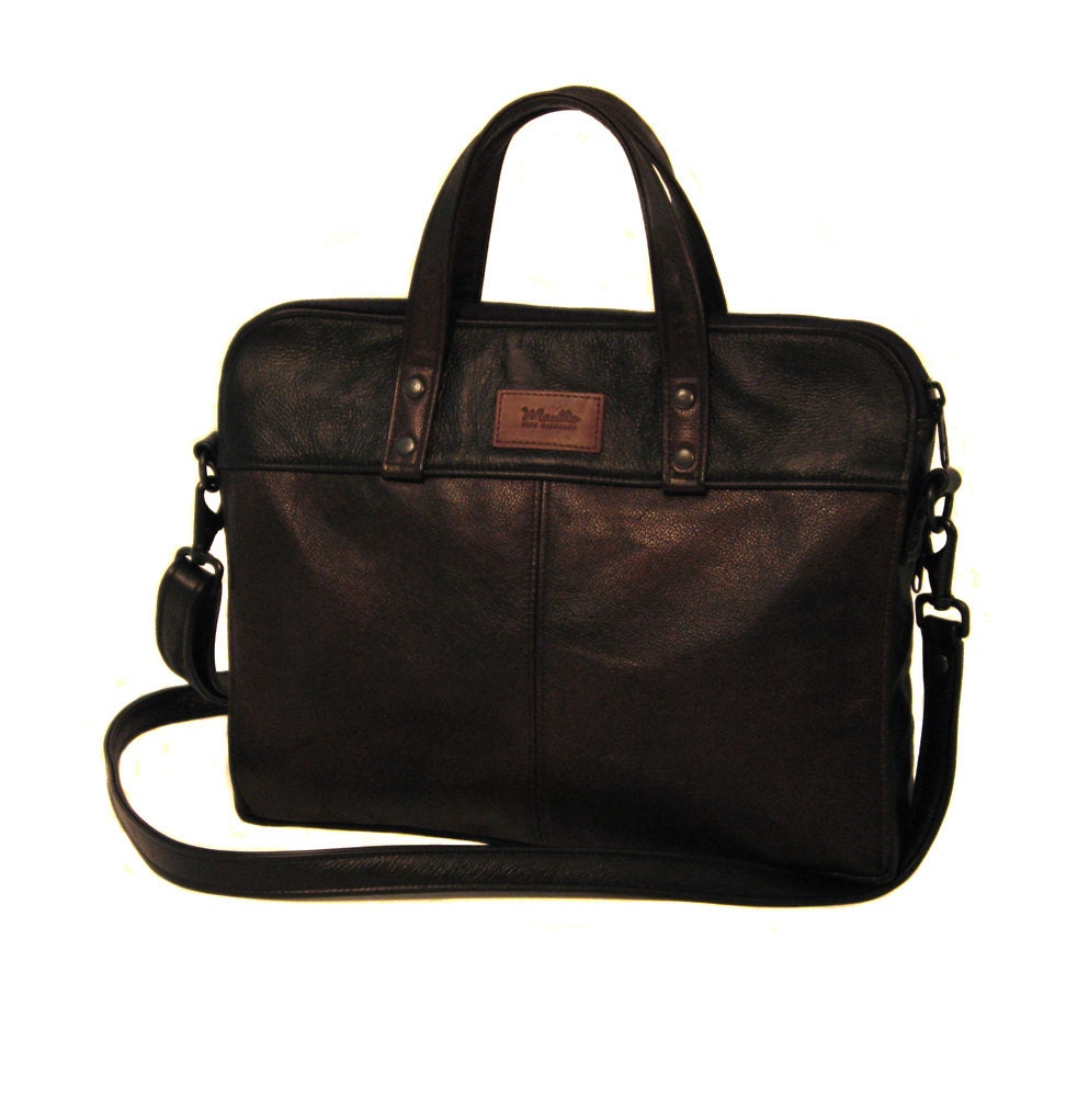 Brown & Black Leather Briefcase - Commuter Business Bag - FREDDY