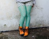 Mint Lace Leggings, Handmade Spring Tights, Also available in Raspberry and Coral Pink