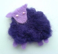 Purple needle felted sheep brooch