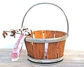 Vintage Metal and Wood Farm Basket - Silver and Black - Hand Made