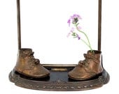 Antique Picture Frame Bronze Baby Shoes With Bells - art deco design