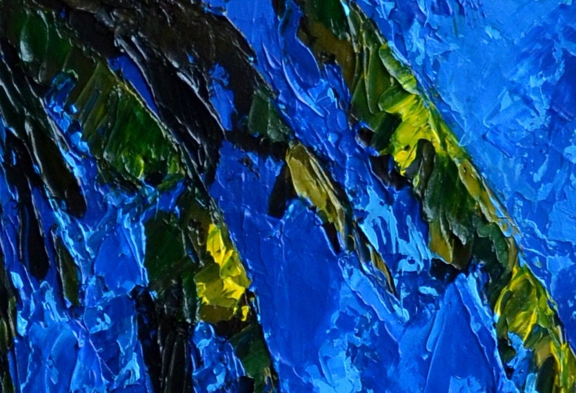Art, painting, acrylic, landscape, original, scenic, palm trees, coastal, beach, sapphire blue, canvas 12" x 48" in