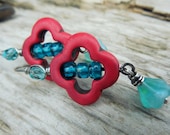 Southwest Moroccan Earrings in Red and Teal with Sterling Silver