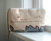 Friends Quote Pouch Tea Stain Muslin Blue and Brown Gift for a friend OOAK Going Away Gift
