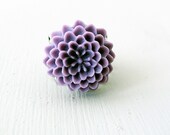 Flower Ring, Light Violet Chrysanthemum, Adjustable Filigree Band, Antiqued Silver