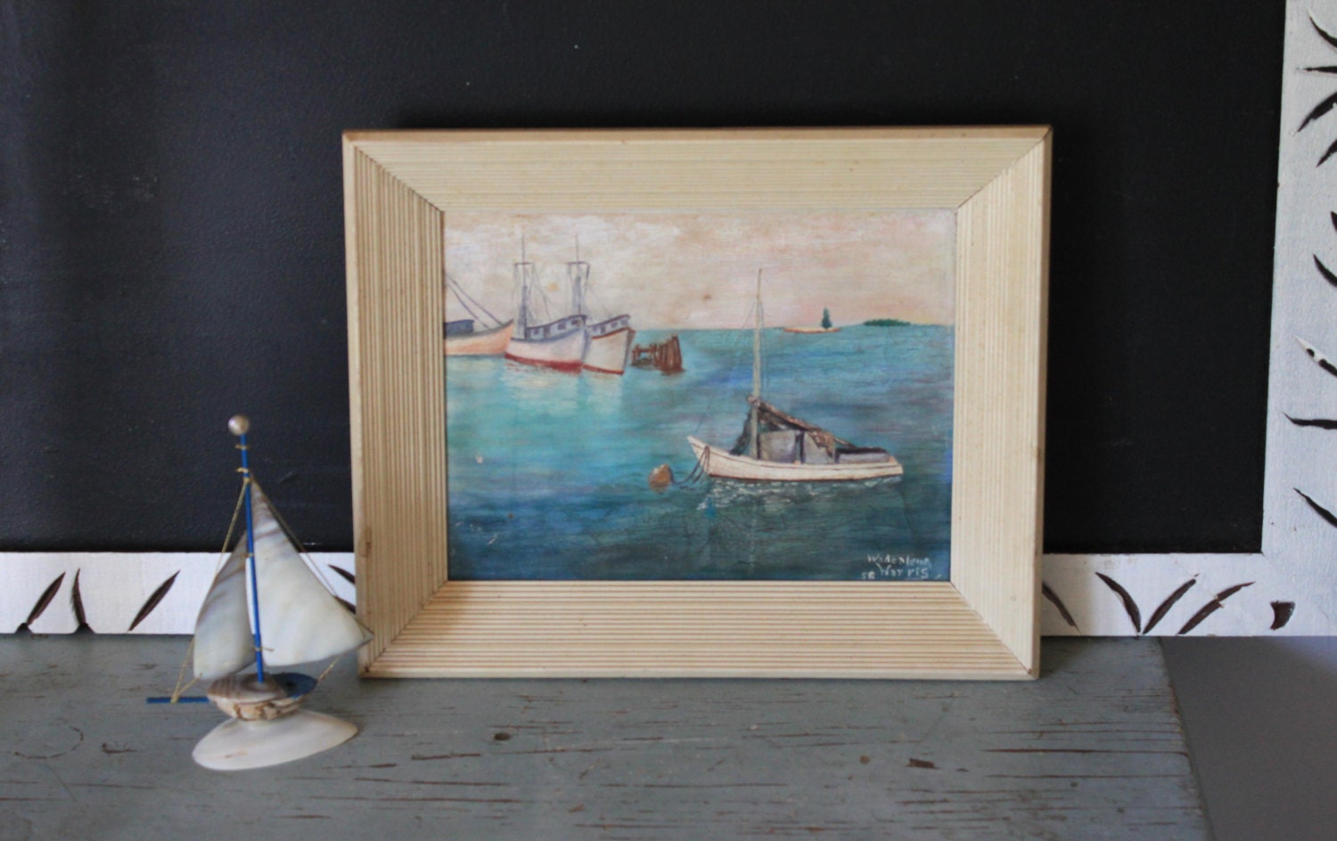 vintage Sailboat ocean landscape painting on canvas