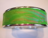 Bangle Bracelet, Cuff Bracelet, Light Weight, in Apple Green and Gold