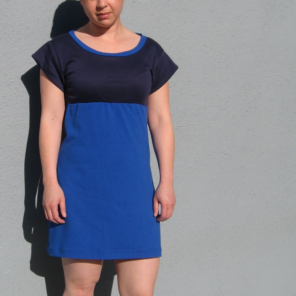 READY TO SHIP Spring Color Block Dress in Shades of Blue S/M