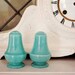 vintage salt & pepper shaker set, curved shape in aqua / turqouise