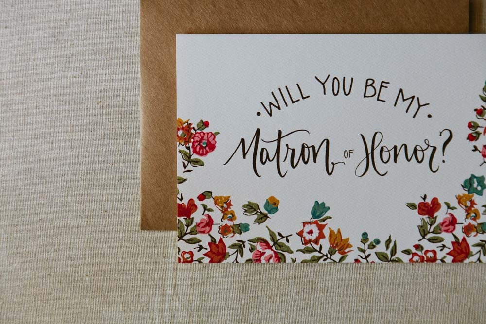 Will You Be My Matron of Honor Floral Calligraphy Card