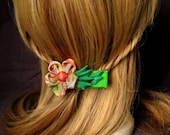 Orange Floral Kanzashi Barrette,Flower Hair Clip,