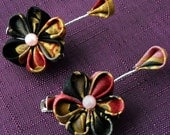 Kanzashi Flowers - Set of 2 Hairclip - Black, Red and Yellow