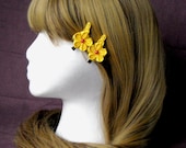 Kanzashi Fabric Flower - Set of 2 Hairclip - Bright yellow