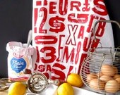 RED Tea Towel type design Screen printed linen red kitchen towel