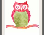 owl watercolor print: 8.5 x 11