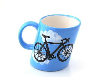 Bike mug with bicycle, ride like the wind, bike race
