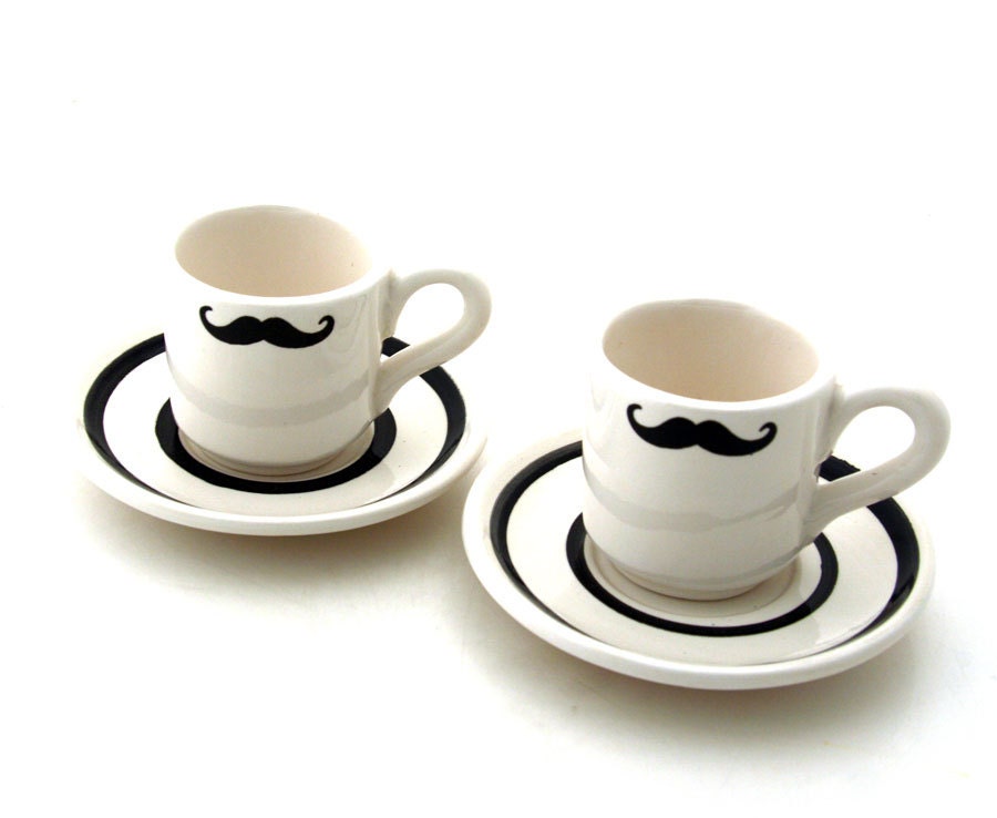 Mustache Moustache Espresso Cup and Saucers set of two