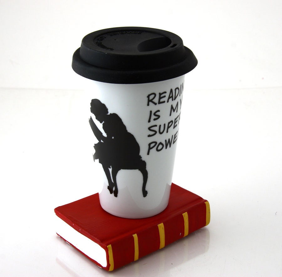 Teacher Gift Reading Travel Mug Eco Friendly Porcelain Great gift for graduate
