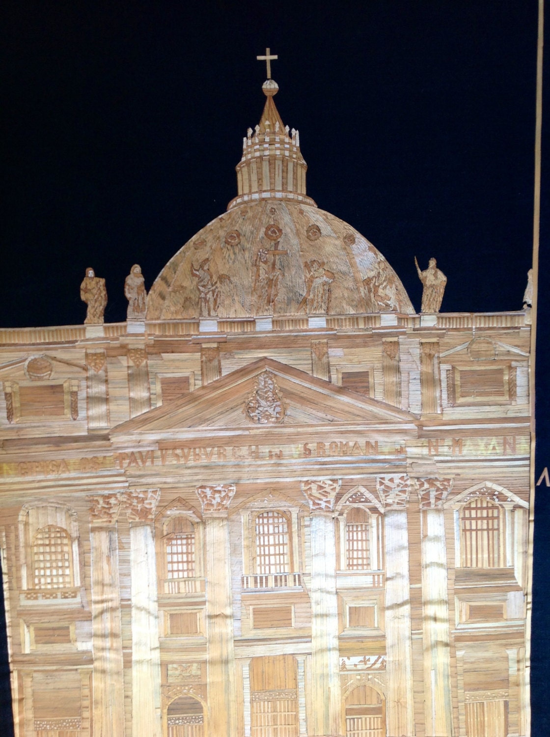 Vatican Rome Pope St Peters Cathedral in rice straw art.  Have U seen ancient leaf art