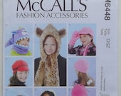 McCalls 6448 "Fashion Accessories" Sewing Pattern  Children's Girls' Hats, Cowl and Mittens  Size XS, S, M, L, XL  UNCUT