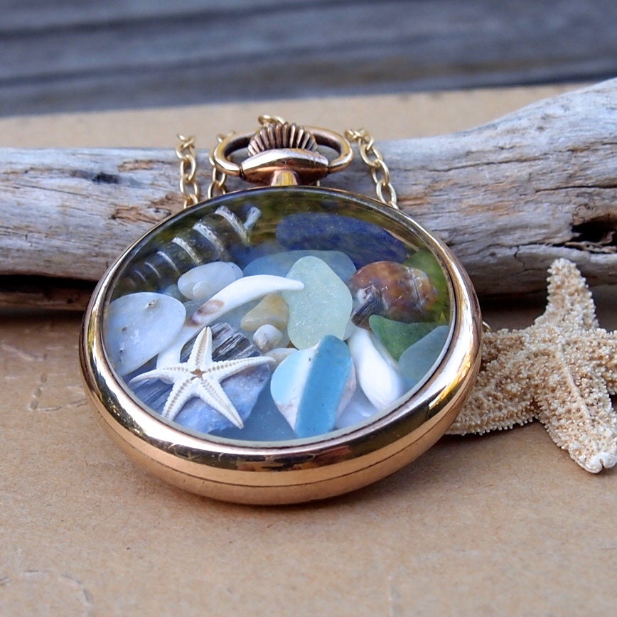 Sea Glass Pocket Watch Case Antique Gold Filled 1890s  Time at Sea