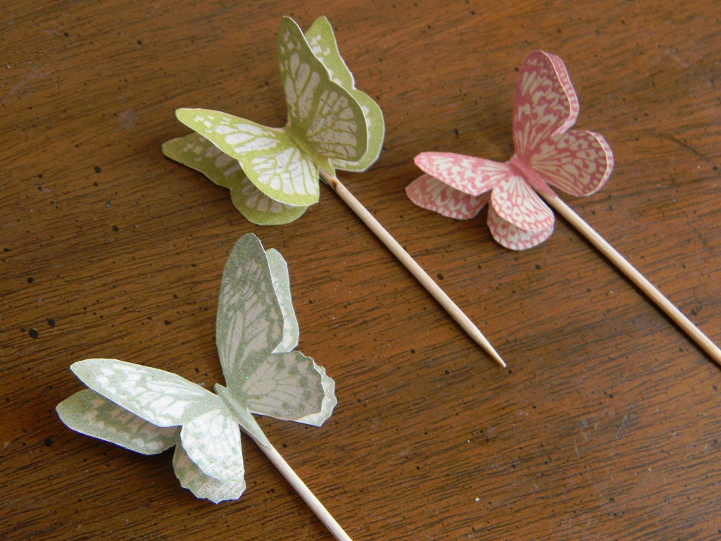 1 Dozen Whimsical 3D Butterfly Cupcake Picks  //READY TO SHIP//