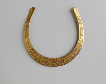 Brass Collar Necklace.  Etched Floral. India.
