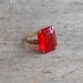 Art Deco Ring. Big Red Glass Stone. Brass Setting.