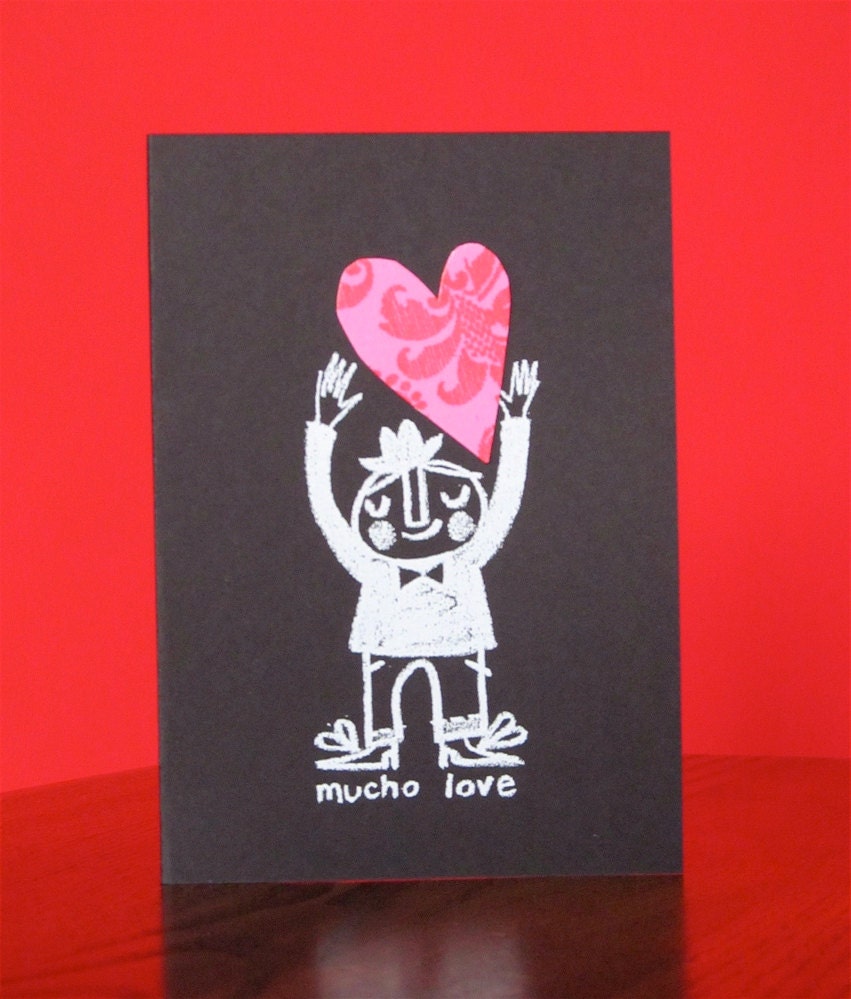 Mucho love hand screen printed card