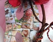 SPRING SALE 20% off - OOAK One of a kind - Gorgeous Collage - Victorian Inspired - Red Flower Masquerade Mask