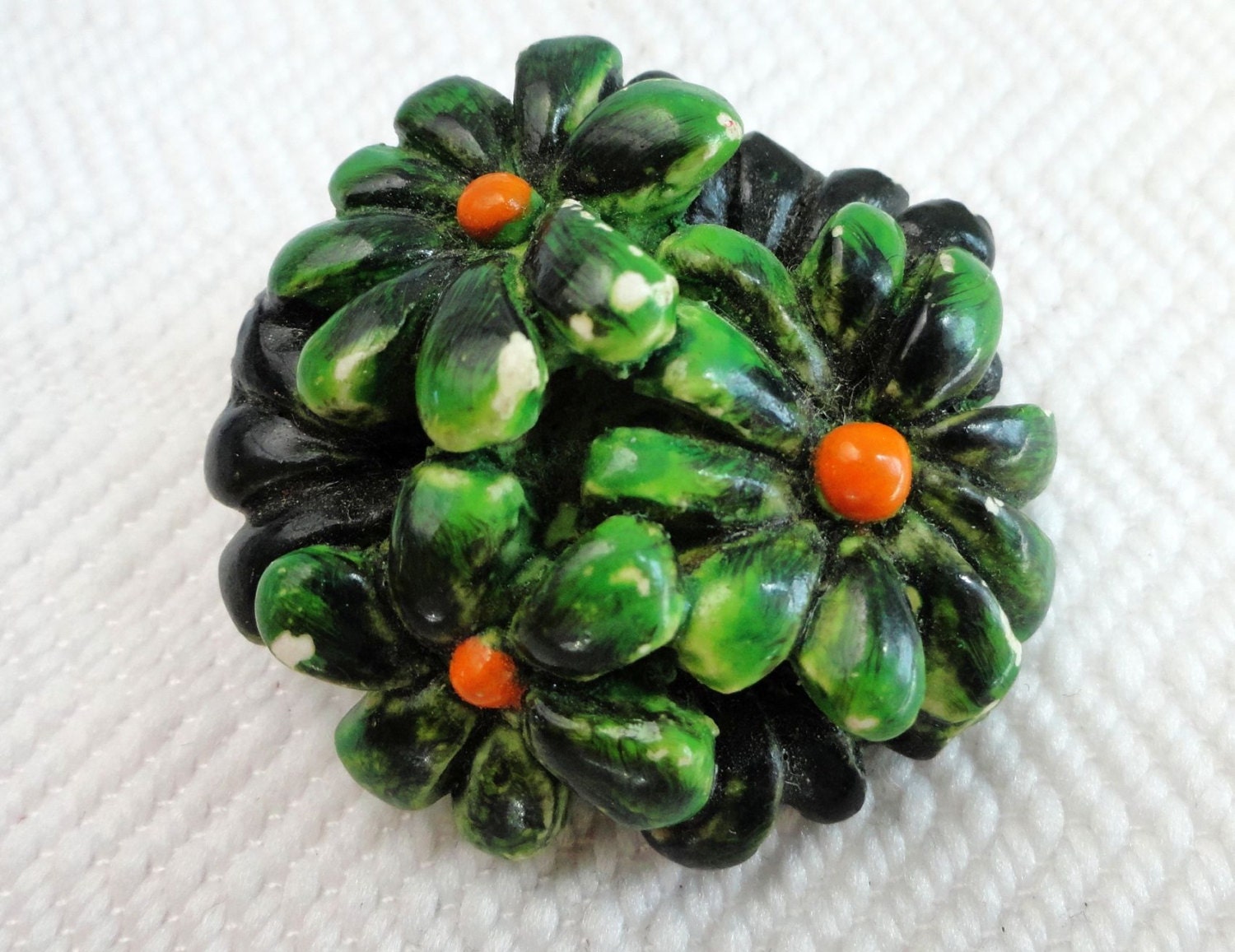 Handpainted Vintage Button - 1940s Antique Plaster Flowers