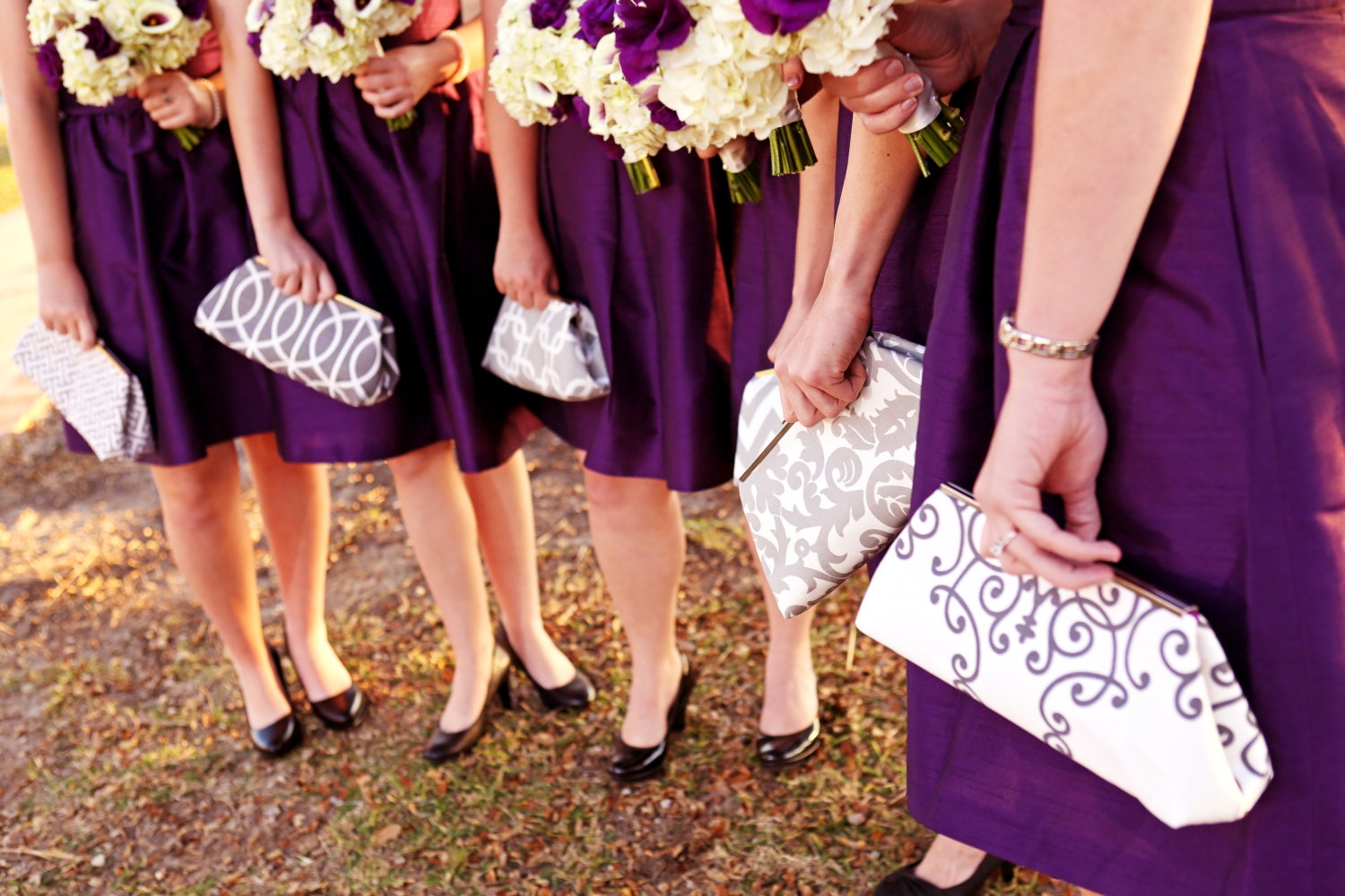 Gray and White Bridesmaids Clutch Set varying shade and patterns of gray Design your own