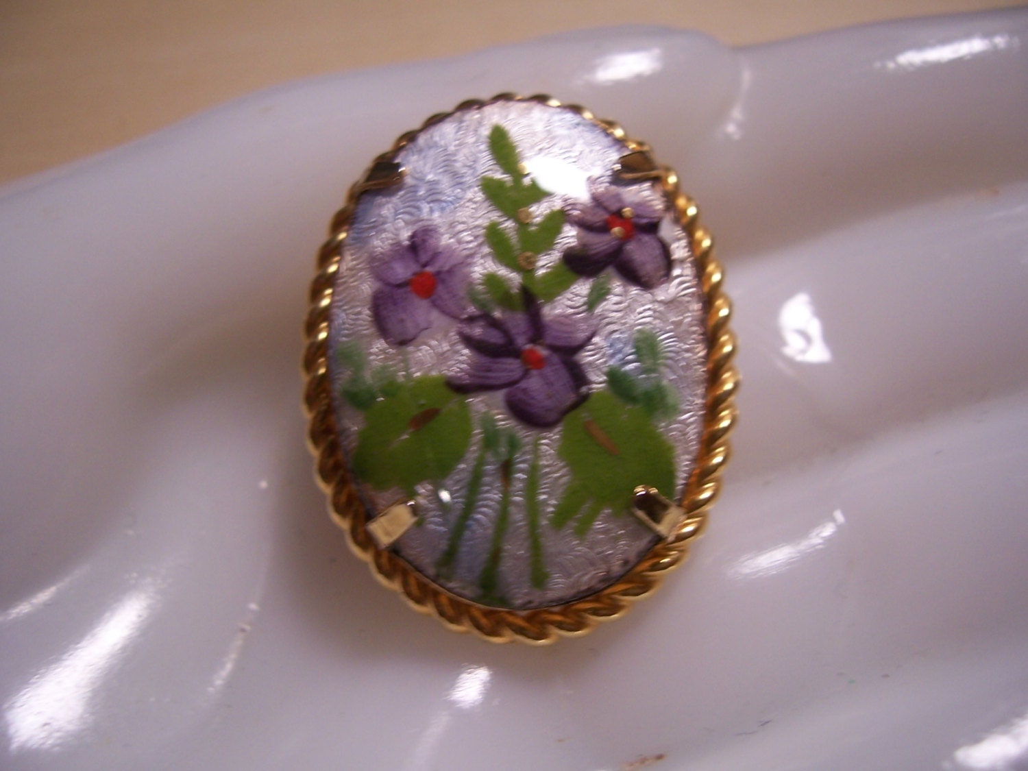 Vintage 12kt GF Hand Painted Flowers Brooch Pin