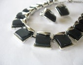 Vintage CHAREL Lucite Moonglow Necklace and Earrings Set Charcoal Gray and Silvertone