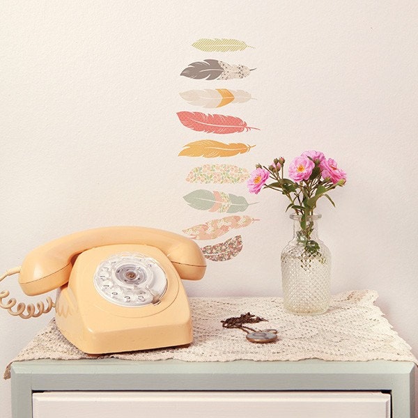 Wall Decals Mini Floating Feathers (Reusable and removable fabric stickers, not vinyl) - MINI Floating Feathers