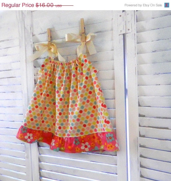 SALE Pillowcase Dress - Multicolored Dots- Ready to mail - 3-6 months