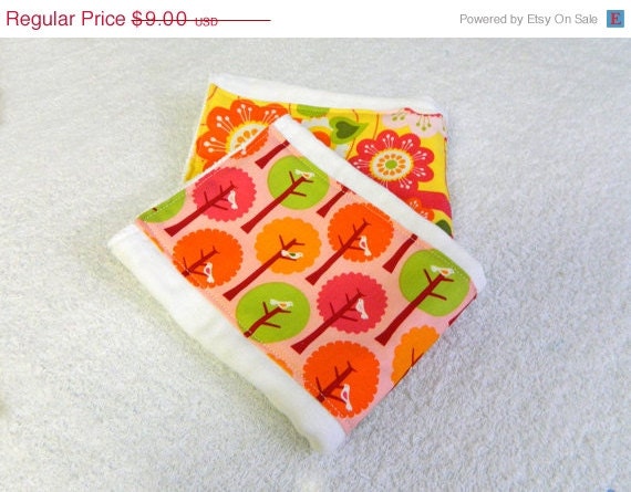 SALE Girl Burp Cloths -  Pink Trees &  Yellow Flowers- set of 2