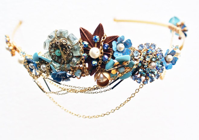 Baroque Series - Piece 3 - Vintage crystal headpiece - Enameled flower crown