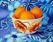 Still Life Fruit And Floral Oil Painting, Abstract Realism, Lemons In A Bowl, 20x20,Colorful Original Art