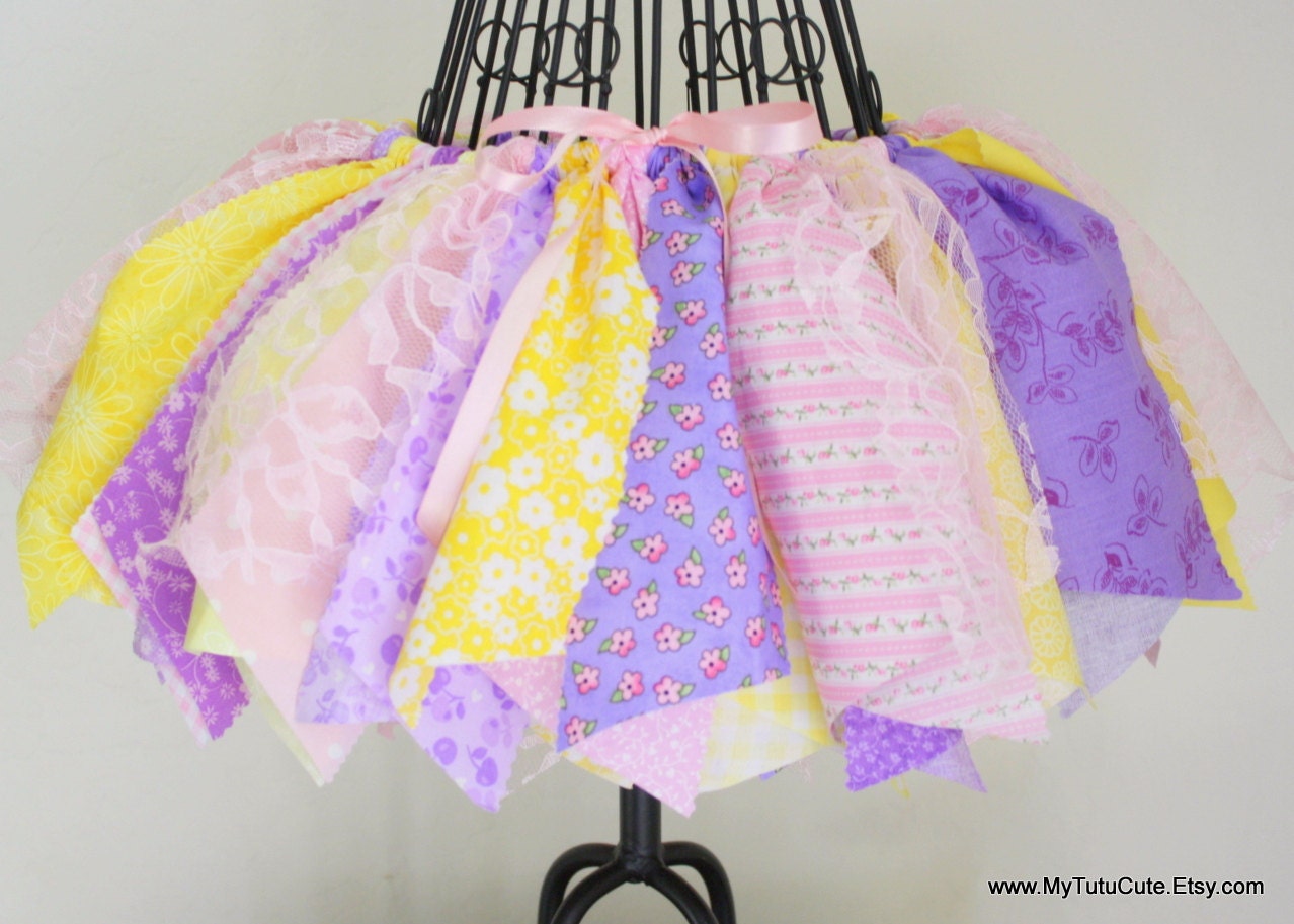 Yellow Lavender and Pink Fabric Scraps Tutu MADE TO ORDER size Newborn to 4T