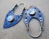 Shield of Light - Tribal Hoop Earrings with Rainbow Moonstone, Mixed Metal, Metalsmith, Rustic, Vibrational Jewelry