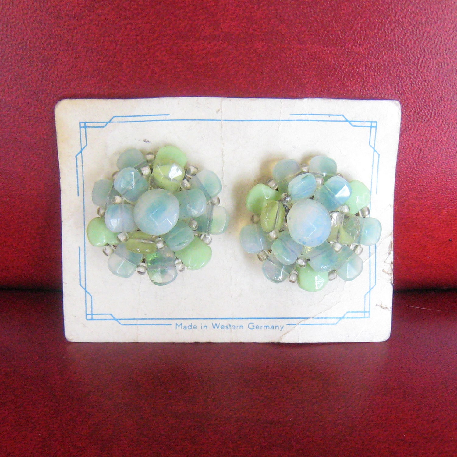 Vintage Glass Bead Earrings - 1960's Western Germany, Clip-On