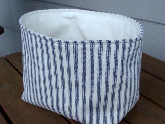 Country Farmhouse Fabric Basket in Striped Ticking - Choose Your Color - Medium