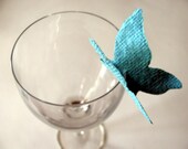 Plantable Seed Paper Wine Glass Place Card  Butterfly Shaped Place Cards in Aqua With Wildflower Seeds