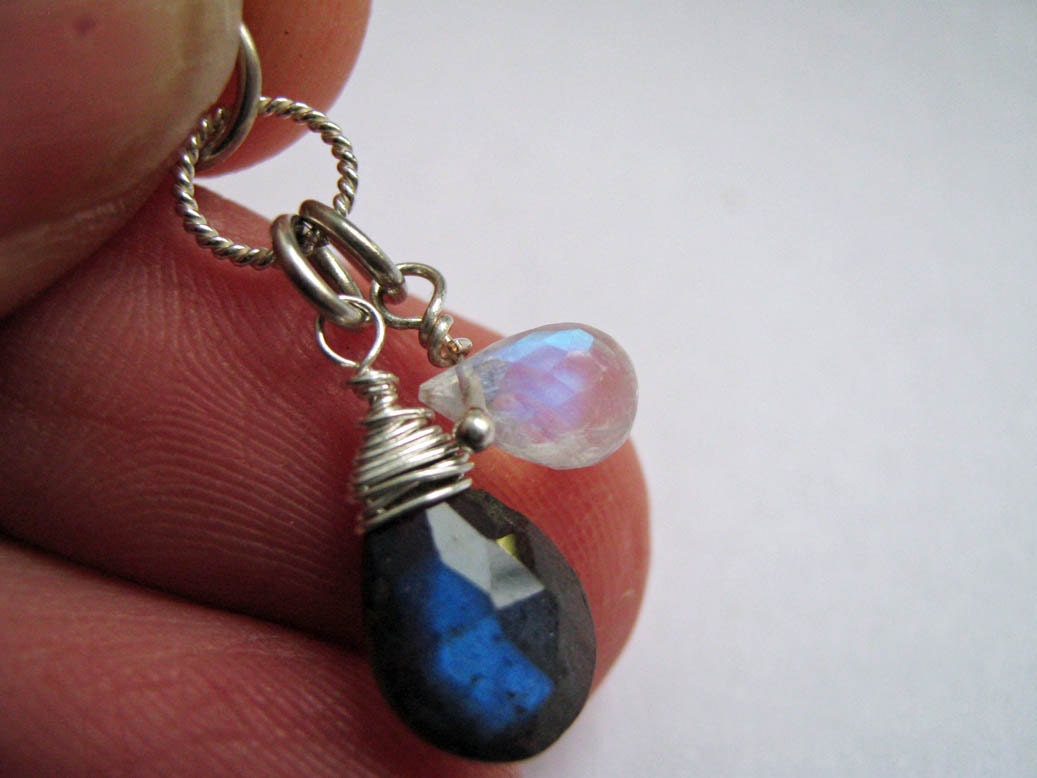 Moonstone and Labradorite Gemstone Pendant, Sterling Fine Silver