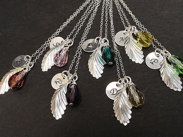 Set of 7 Bridesmaid Necklaces - Wedding Jewelry - Initial Charm Necklace - Bride Jewelry - Sterling Silver - Handstamped - LoveStruckMetals