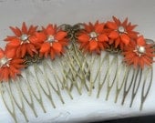 Vintage Orange Flower Haircomb Set Bright Orange Upcyled Recycled