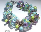 ALIEN EGGZ Handmade Lampwork Bead Bracelet Turquoise Blue Lime Green Purple Silver Bold and Bohemian  Artist Made