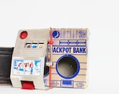 Jackpot - Vintage Bank - Kids - Cowboy - Red - Blue - Southwestern - Southwest - Collectible - Reno Plastics - Silver - Boys - Home Decor