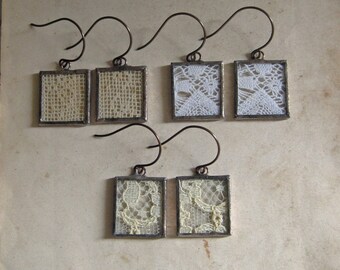 Vintage Lace Earring Set Wedding Bridesmaid Bridal Jewelry Square